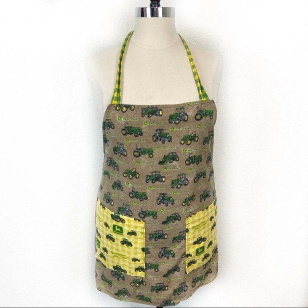 John Deere Apron Homemade Cotton Flannel Tractors Heavy Machines Retro BBQ